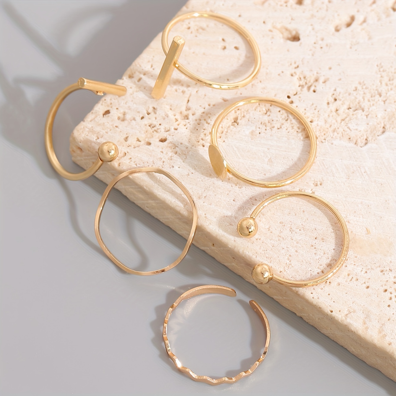 6-Piece Zinc Alloy Ring Set for Women Stackable Minimalist Collection